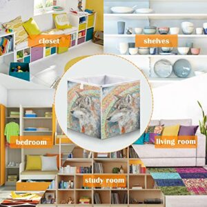 DOMIKING Wolf Mandala Branches Storage Bins for Gifts Foldable Cuboid Storage Basket with Sturdy Handle Large Baskets Organization for Closet Shelves Bedroom