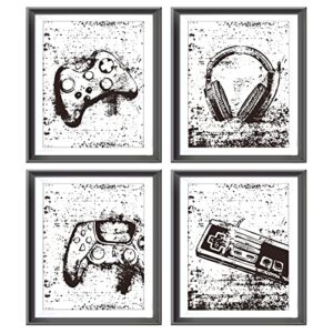 aehie retro video game gaming poster prints for home boys room playroom decor,black and white video game decorations prints wall art unframed 4pcs 8x10inches,gift for gamer boys gaming love
