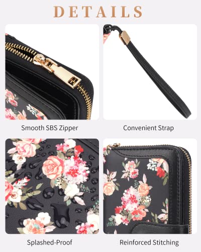 Marvolia Wristlet Wallets for Women - RFID Blocking Wallet Printed Clutch Wallet PU Leather Card Holder Ladies Wallet Zip Around Wallets - Blooming Flowers