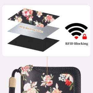 Marvolia Wristlet Wallets for Women - RFID Blocking Wallet Printed Clutch Wallet PU Leather Card Holder Ladies Wallet Zip Around Wallets - Blooming Flowers