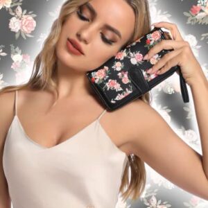 Marvolia Wristlet Wallets for Women - RFID Blocking Wallet Printed Clutch Wallet PU Leather Card Holder Ladies Wallet Zip Around Wallets - Blooming Flowers