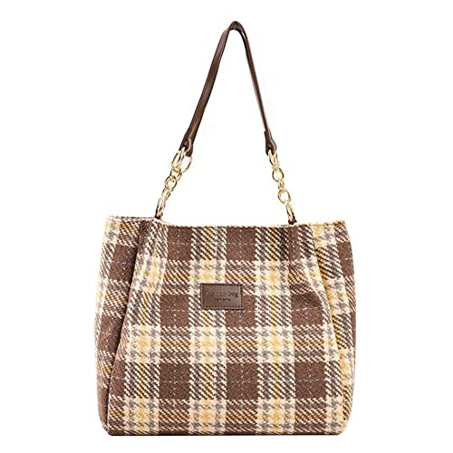 Fashion Shoulder Hobo Bags for Women Wool Tweed Tote Bags Plaid Pattern Bowknot Handbags and Purses Large Capacity (Tote)