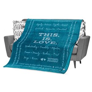filo estilo this is love blanket, wife gifts from husband, fiance gifts for her, anniversary wedding gifts for couple, unique snuggly throw blanket, 60×50 inches (teal)