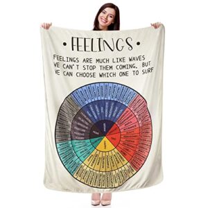 feelings wheel blanket 60 x 50 inch wheel of emotions blanket emotions feelings chart wheel flannel throw blanket counselor therapy blanket mental health gifts for adults kids couch bed sofa