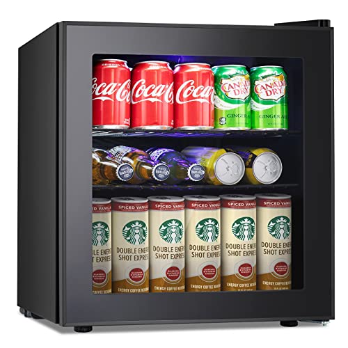 Havato Beverage Refrigerator, 70 Can Mini Fridge with Glass Door, 1.6 Cu.ft Small Beer Fridge Adjust Temperature Freestanding, Deal for Home & Office