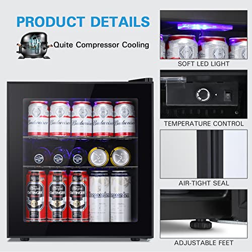 Havato Beverage Refrigerator, 70 Can Mini Fridge with Glass Door, 1.6 Cu.ft Small Beer Fridge Adjust Temperature Freestanding, Deal for Home & Office
