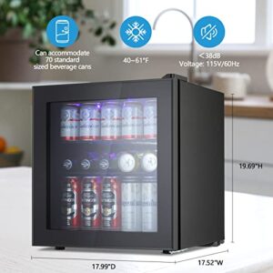 Havato Beverage Refrigerator, 70 Can Mini Fridge with Glass Door, 1.6 Cu.ft Small Beer Fridge Adjust Temperature Freestanding, Deal for Home & Office