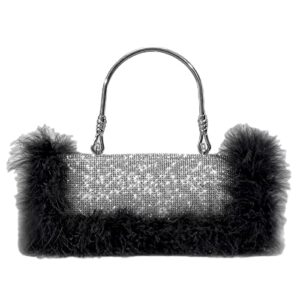 rhinestone evening bag women ostrich feather shoulder crossbody sparkly handbag and purse shiny clutch for party wedding (black)