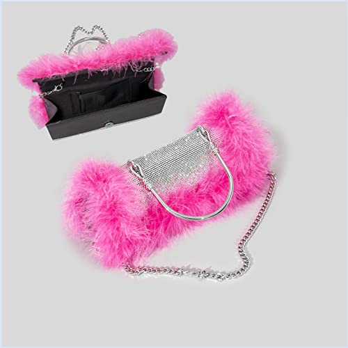 Rhinestone Evening Bag Women Ostrich Feather Shoulder Crossbody Sparkly Handbag and Purse Shiny Clutch for Party Wedding (Black)