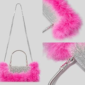 Rhinestone Evening Bag Women Ostrich Feather Shoulder Crossbody Sparkly Handbag and Purse Shiny Clutch for Party Wedding (Black)