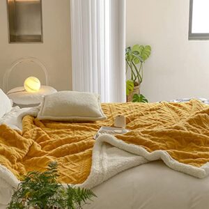 MERRYLIFE Sherpa Fleece Throw Blanket Cozy Soft 3D Stylish Design Fuzzy Thick Warm Blanket for Couch Sofa Bed (50" 60",Light Yellow)