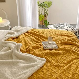 MERRYLIFE Sherpa Fleece Throw Blanket Cozy Soft 3D Stylish Design Fuzzy Thick Warm Blanket for Couch Sofa Bed (50" 60",Light Yellow)