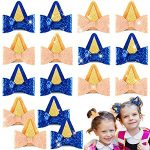 16 pcs blue dog ears hair clips kids glitter dog ear hair bow toddler girls cute blue hair accessories for birthday halloween costume party favor decorations supplies