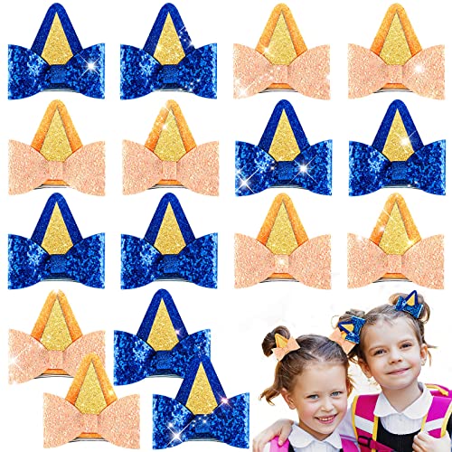 16 Pcs Blue Dog Ears Hair Clips Kids Glitter Dog Ear Hair Bow Toddler Girls Cute Blue Hair Accessories for Birthday Halloween Costume Party Favor Decorations Supplies