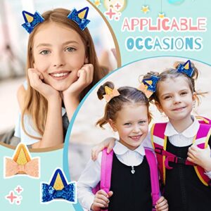 16 Pcs Blue Dog Ears Hair Clips Kids Glitter Dog Ear Hair Bow Toddler Girls Cute Blue Hair Accessories for Birthday Halloween Costume Party Favor Decorations Supplies