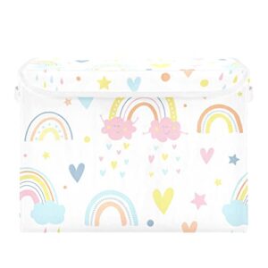 xigua rainbow storage bins with lids and carrying handle,foldable storage boxes organizer containers baskets cube with cover for home bedroom closet office nursery