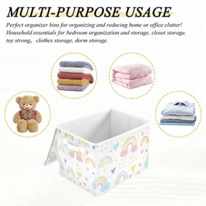 xigua Rainbow Storage Bins with Lids and Carrying Handle,Foldable Storage Boxes Organizer Containers Baskets Cube with Cover for Home Bedroom Closet Office Nursery