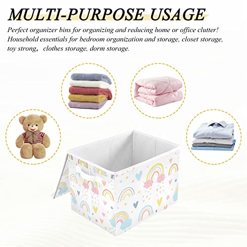 xigua Rainbow Storage Bins with Lids and Carrying Handle,Foldable Storage Boxes Organizer Containers Baskets Cube with Cover for Home Bedroom Closet Office Nursery