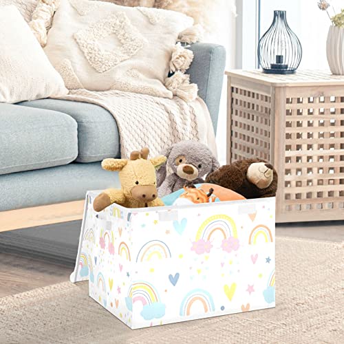 xigua Rainbow Storage Bins with Lids and Carrying Handle,Foldable Storage Boxes Organizer Containers Baskets Cube with Cover for Home Bedroom Closet Office Nursery