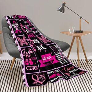 Breast Cancer Blanket Gift, Breast Cancer Inspirationa Blanket Gift Flannel Throw Blankets, Breast Cancer Awareness Pink Ribbon Survivor Healing Warm Soft Flannel 50x60inches Throws Blanket for Woman