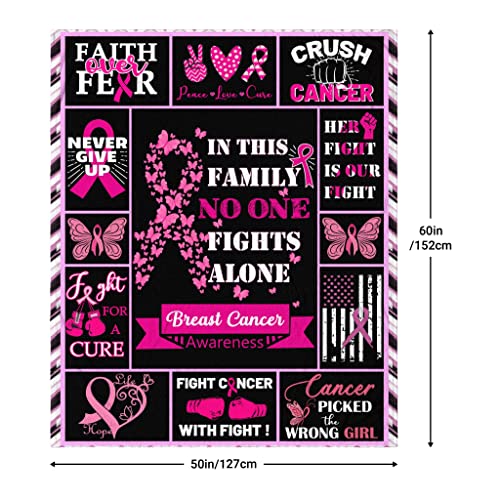 Breast Cancer Blanket Gift, Breast Cancer Inspirationa Blanket Gift Flannel Throw Blankets, Breast Cancer Awareness Pink Ribbon Survivor Healing Warm Soft Flannel 50x60inches Throws Blanket for Woman