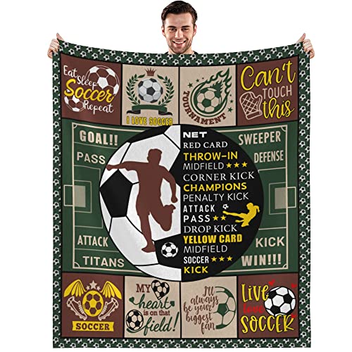 Soccer Lover Gifts, Soft Warm Soccer Blanket, Soccer Gifts for Boys Men, Soccer Gifts Blanket for Soccer Players, Soccer Throw Blanket for Couch Bed, Unique Gifts for Soccer Lovers 50"X60"