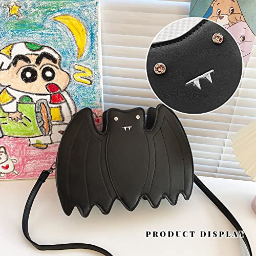 KUANG! Novelty Bat Little Devil Shaped Tote Shoulder Bag Kids Purse Halloween Fashion Dark Punk Style Handbags for Party