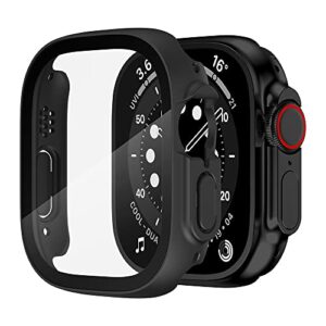 vevexiao compatible with apple watch ultra 49mm screen protector, iwatch pc case pet film all-around bumper protective cover for iwatch 8 smartwatch accessories (black)