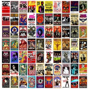 72pcs vintage rock band posters wall collage kit – old retro music concert album cover aesthetic pictures for home theater room man cave bedroom art decor – postcard size photo 4″ x 6″