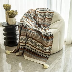 BlossoME Knit Blanket Throws 50”*66” Brown/All Season Boho Throws/Decorative Blanket Throws for Beds, Chairs, Sofas, Couch/Brown Thermal Throw Blankets for Gifts, Beige