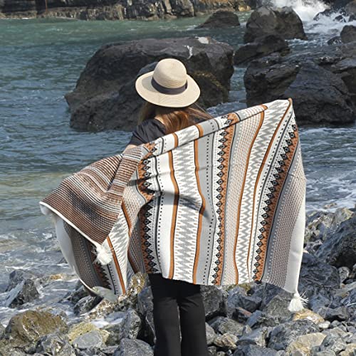 BlossoME Knit Blanket Throws 50”*66” Brown/All Season Boho Throws/Decorative Blanket Throws for Beds, Chairs, Sofas, Couch/Brown Thermal Throw Blankets for Gifts, Beige