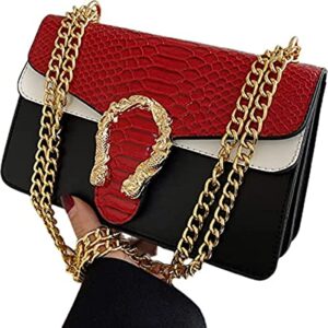 HDHTB Crossbody Shoulder Bags for Women Luxury Leather Satchel Bag Evening Clutch Purse Handbags Chain Strap Clutch Satchel (red)