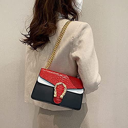 HDHTB Crossbody Shoulder Bags for Women Luxury Leather Satchel Bag Evening Clutch Purse Handbags Chain Strap Clutch Satchel (red)