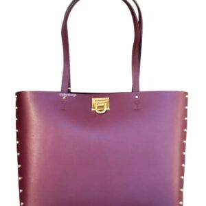 Michael Kors Manhattan Large Leather Tote Studded MK Logo Bag Bordeaux Leather