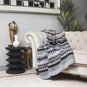 blossome knit blanket throws 50”*66” black/all season boho throws/decorative blanket throws for chairs, couch, sofas, beds/black & grey thermal throw blankets for gifts