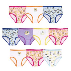 bluey girls’ 100% combed cotton 10-pack underwear, sizes 2/3t, 4t, 4, 6, and 8, bluey10pk