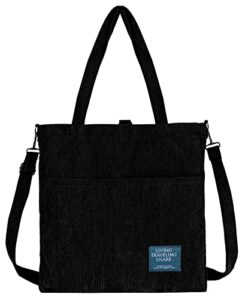 wuliqiuqiu corduroy crossbody bag for women convertible backpack over the shoulder tote purse student fashion handbag black