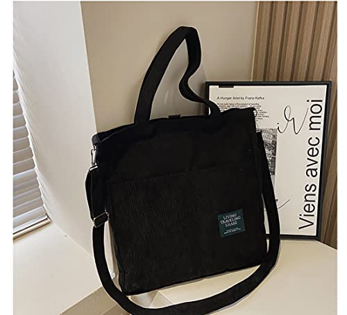WULIQIUQIU Corduroy Crossbody Bag for Women Convertible Backpack Over The Shoulder Tote Purse Student Fashion Handbag Black