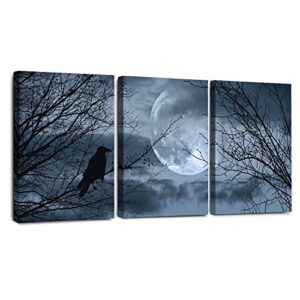 pacimo 3 pieces canvas art wall decor full moon halloween pictures black and white wall art painting prints on canvas modern artwork stretched and framed ready to hang – 12″ x 16″ x 3