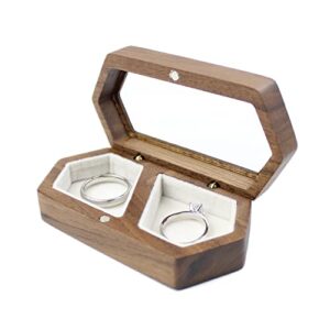 DSHOM Wooden Ring Box Transparent Lid Couple Rings Box for Engagement Wedding Box Two Slots White Velvet Small Jewelry Box for Stud Earrings Bracelet Necklace