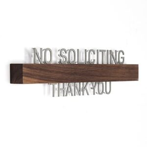 No Soliciting Sign for House, Office,Store, Business,Solid Wood Stainless Steel Modern Design Door or Wall Sign 9.4" x 2.4"(Brushed silver)