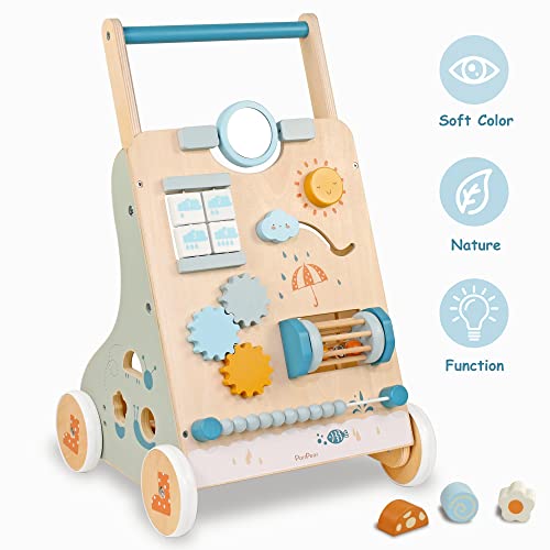 PairPear Wooden Baby Walker, Toddler Push Walker Activity Center Toys