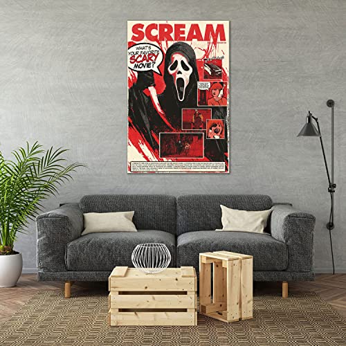 Scream Poster Horror Movie Posters Canvas Poster Wall Art Prints Painting for Living Room Decoration Gift 16" x 24" Unframed