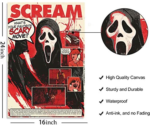 Scream Poster Horror Movie Posters Canvas Poster Wall Art Prints Painting for Living Room Decoration Gift 16" x 24" Unframed