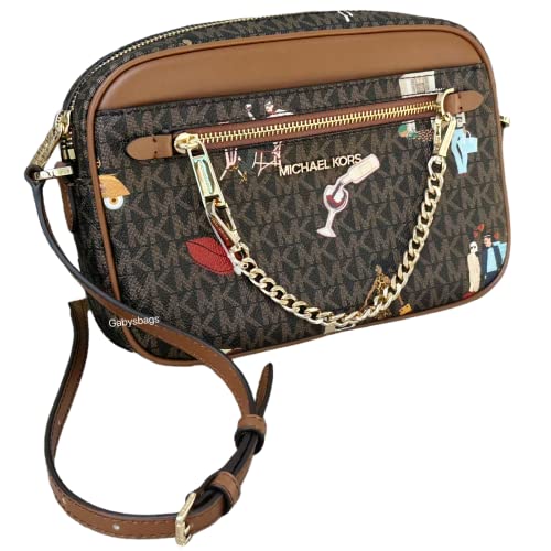 Michael Kors Jet Set East West Chain Crossbody MK Signature Multi Girls Print Milan Edition (Brown)