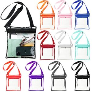 10 pcs clear bag stadium approved clear crossbody bag see through vinyl transparent crossbody purse clear handbag with inner pocket and adjustable strap for concerts sports events festivals, 10 color