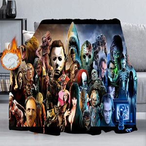 halloween horror movie watching blanket throws, scary movie scream ghostface ultra-soft flannel fleece blankets for bed sofa decor 50″x40″