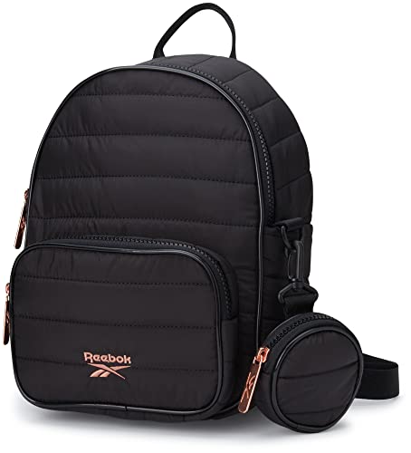 Reebok Women's Backpack - Artemis Quilted Shoulder Purse - Travel Gym Bag for Kids, Teens, and Adults, Size One Size, Black