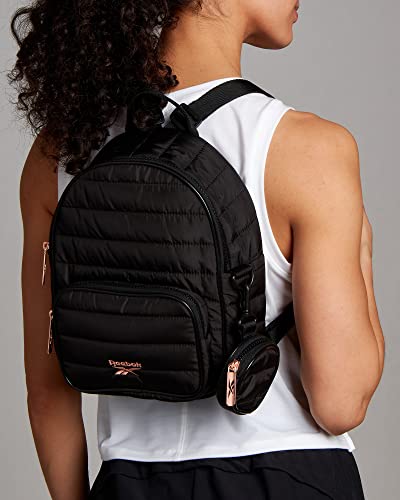 Reebok Women's Backpack - Artemis Quilted Shoulder Purse - Travel Gym Bag for Kids, Teens, and Adults, Size One Size, Black