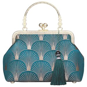 anopo evening bag tassel satin floral sector pattern clutch purse crossbody lady handbag for dress wedding party prom club